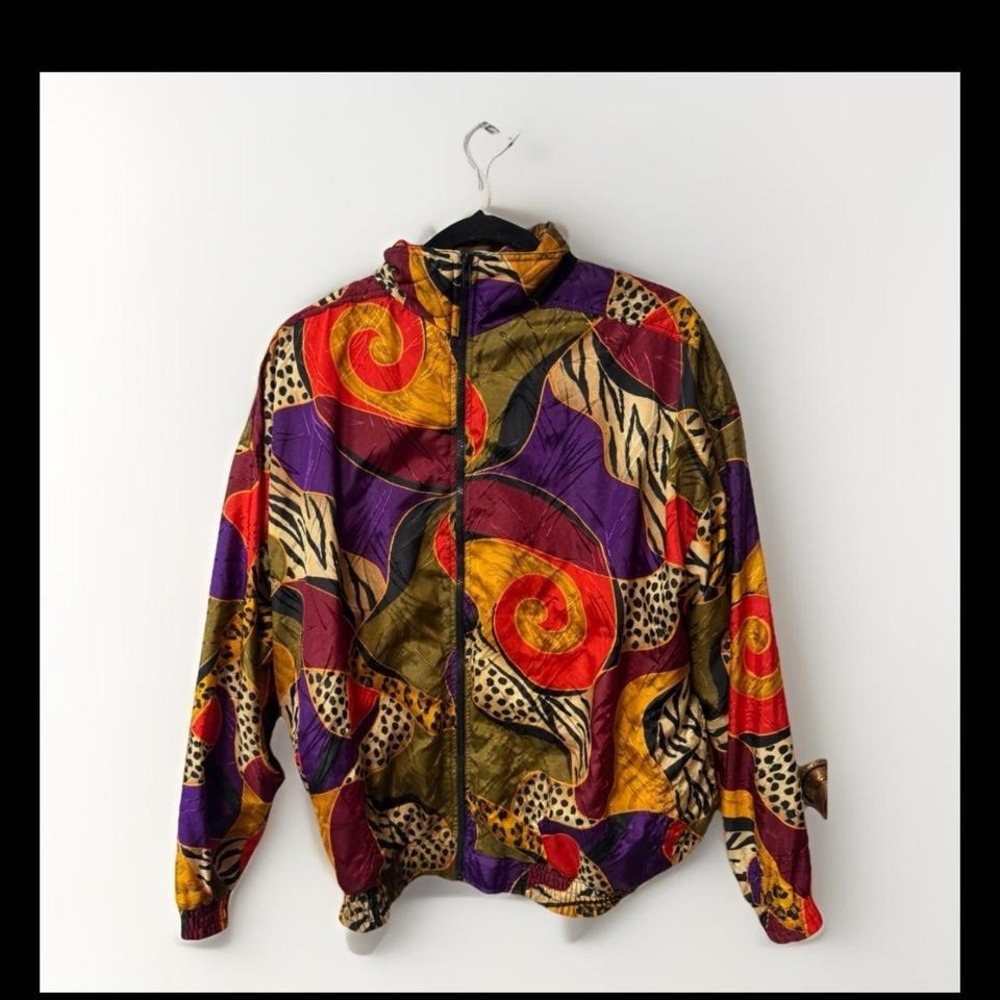 KAKTUS Vintage Unisex Windbreaker Jacket XL Multicolor Abstract Print